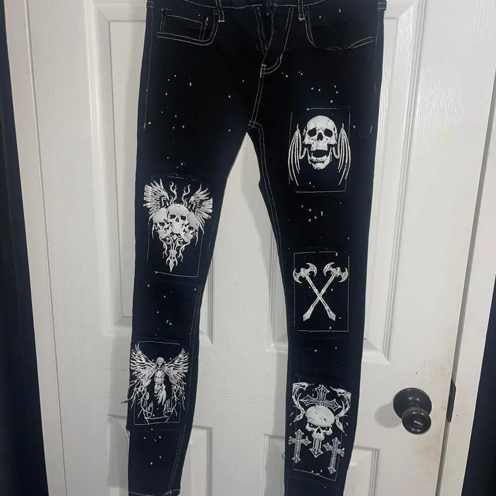 Hot-topic Men's Black Skinny Jeans Stinger Patches Alternative